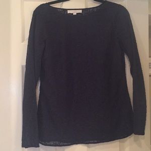 Ann Taylor Loft Navy Embroidered Blouse